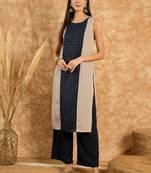 Ziyaa women's navy blue crepe kurta and palazzo set