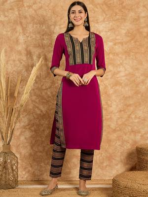 Ziyaa women's pink crepe kurta and pant set 1