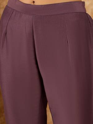 Ziyaa women's purple chinon straight kurta and pant set 3