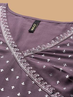 Ziyaa women's purple chinon straight kurta and pant set 4