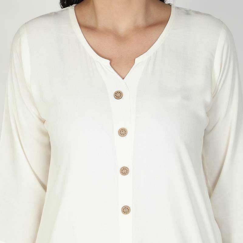 Fabclub Women Rayon Solid Plain Front Slit Straight Kurti (Off White)