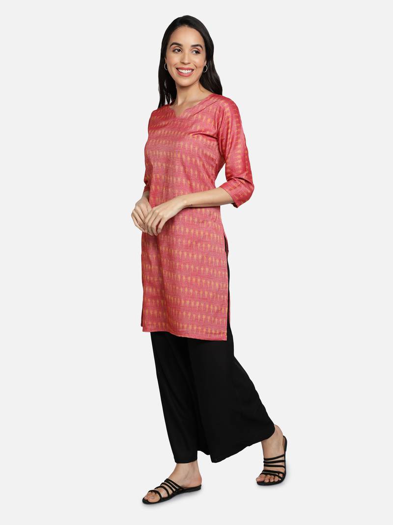 Pink cotton printed stitched   Kurti