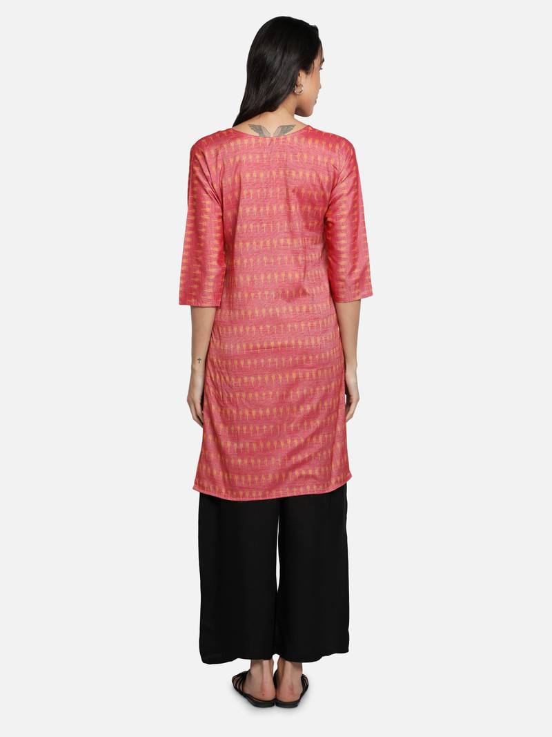 Pink cotton printed stitched   Kurti