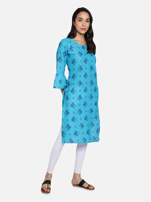 blue cotton printed stitched   Kurti 3