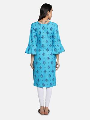 blue cotton printed stitched   Kurti 4