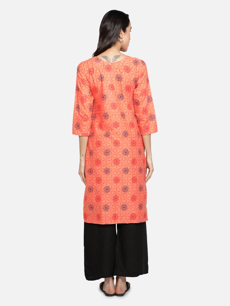 Orange cotton printed stitched   Kurti