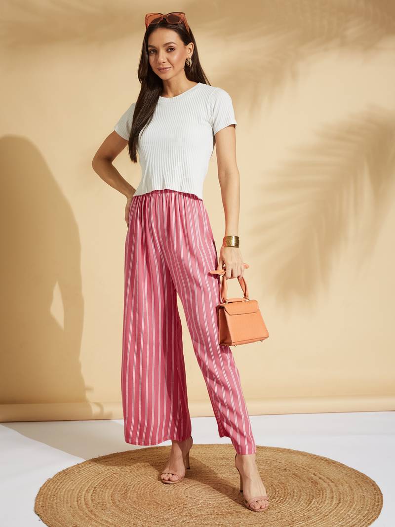 Pink printed rayon palazzo-pants