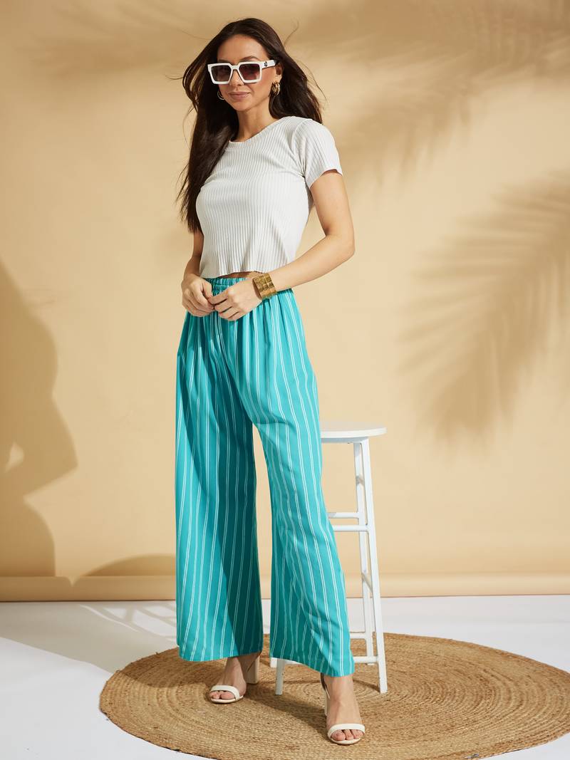 Turquoise printed rayon palazzo-pants