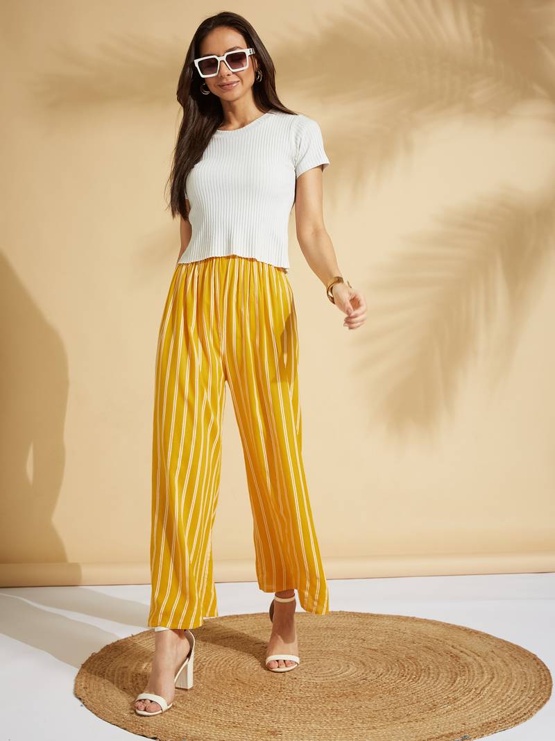 Mustard printed rayon palazzo-pants