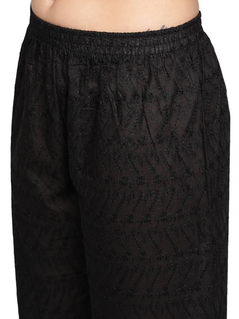 Black plain cotton palazzo-pants