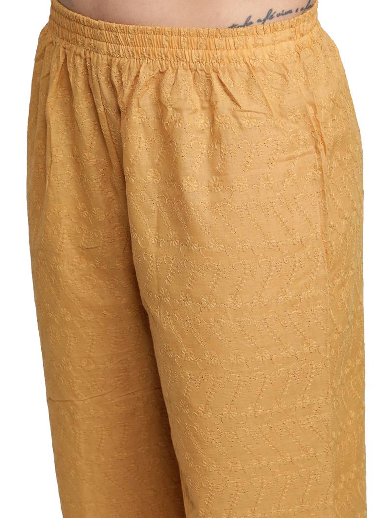 Beige plain cotton palazzo-pants