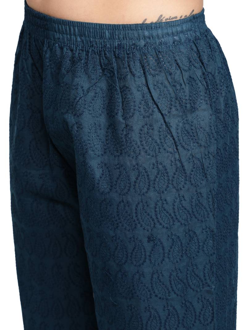 Green plain cotton palazzo-pants