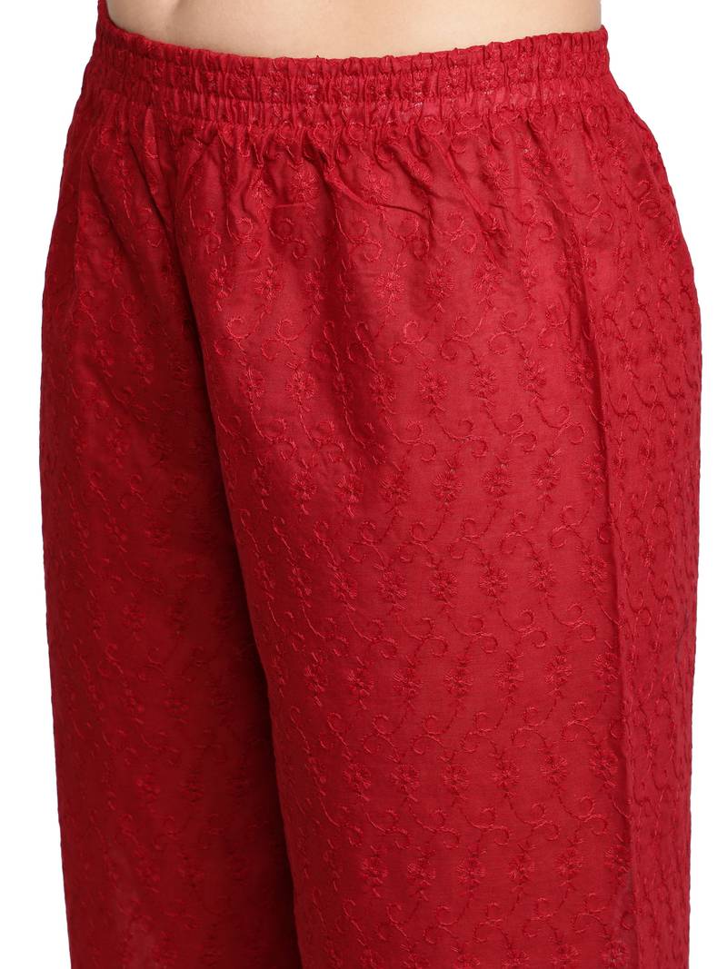 Maroon plain cotton palazzo-pants