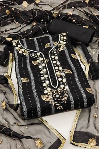 Black Modal Butti Work Dress Material With Inner