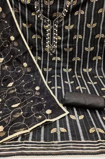 Black Modal Butti Work Dress Material With Inner