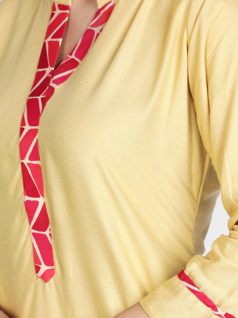 Beige printed rayon kurta-sets