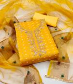 Yellow Modal Butti Hand Work Dress Material With Inner