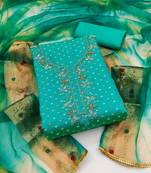 Turquoise Modal Butti Digital & Hand Work Dress Material With Inner