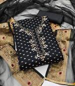 Black Modal Butti Digital & Hand Work Dress Material With Inner