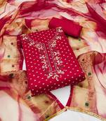 Red Modal Butti Digital & Hand Work Dress Material With Inner