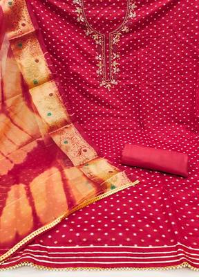 Red Modal Butti Digital & Hand Work Dress Material With Inner 2
