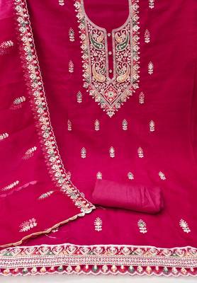 Women'S Rani Soft Organza Hand Work Dress Material 2