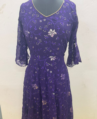 Purple embroidered georgette long-kurtis 4