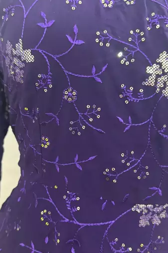 Purple embroidered georgette long-kurtis