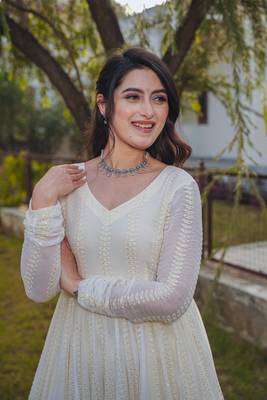 Off-White Georgette Salwar Kameez Set with Dupatta - Stitched 5