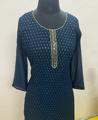 Turquoise embroidered georgette kurta-suits 4