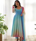 Soft Fox Georgette Colour Full Fabric, Fully Flair, Anarkali Kurti  With Dupatta And Pent