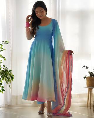 Soft Fox Georgette Colour Full Fabric, Fully Flair, Anarkali Kurti  With Dupatta And Pent 4
