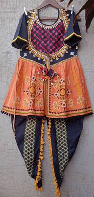 Black long unique khaid kedia with maharano yoke and pants set 6