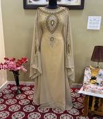 Beige Handcrafted Zari work Stitched Georgette Kaftan Party Wedding Dresses
