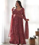 Soft Fox Georgette Kalamkari Print Fabric, Fully Flair, Anarkali Kurti, With Dupatta And Pent 