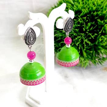 Quilled jhumkas with oxidized stud 1 1