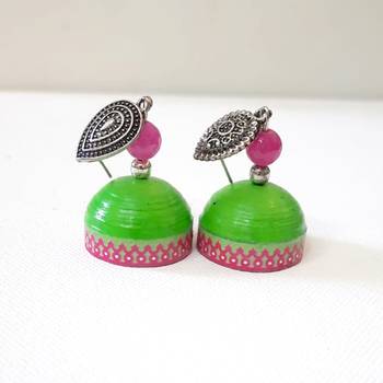 Quilled jhumkas with oxidized stud 1 2