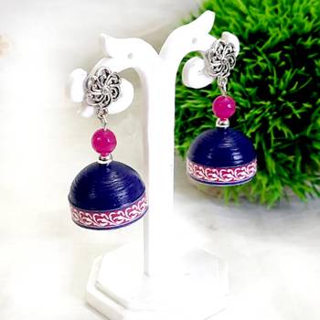 Quilled jhumkas with oxidized stud 3 1