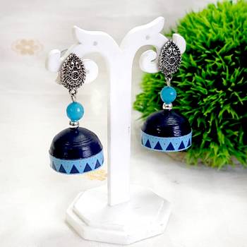 Quilled jhumkas with oxidized stud 5 1