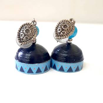 Quilled jhumkas with oxidized stud 5 2