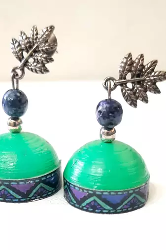Quilled jhumkas with oxidized stud 6