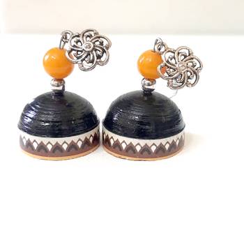 Quilled jhumkas with oxidized stud 8 2