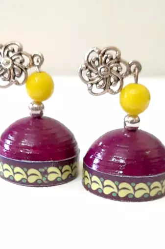 Quilled jhumkas with oxidized stud 10