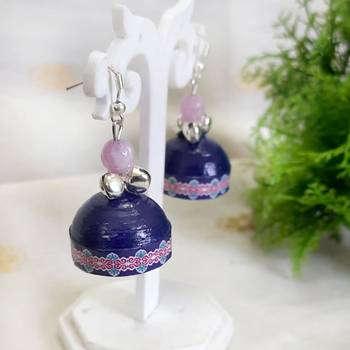Quilled jhumkas with oxidized beads 5 1