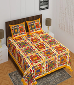 Runjhun 100% cotton yellow color elephant printed double bedsheet