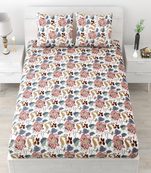 Runjhun premium 100% cotton king size flower printed double bedsheets with 2 pillow covers (90x108 inch)