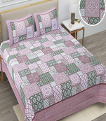 Runjhun premium 100% cotton king size pink flower printed double bedsheets with 2 pillow covers (90x108 inch)