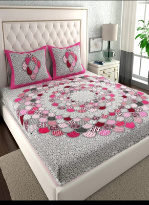 Runjhun 100% cotton pink color double bedsheet with pillow covers (90x100 inch) 1