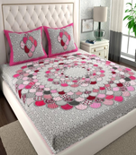 Runjhun 100% cotton pink color double bedsheet with pillow covers (90x100 inch)