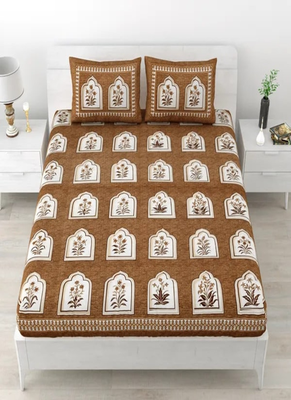Runjhun 100% cotton brown color floral printed double bedsheet (90x100 inch) 1
